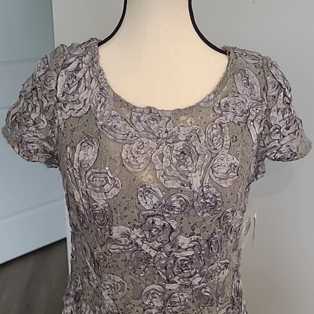 Alex Evening Size 6 Grey Sequined, Flowery Formal, Full Length Dress - Picture 4 of 6